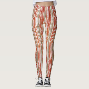 Red, Beige och White Stripe Mönster Leggings