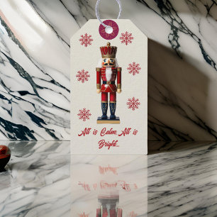 Red Beige Snowflake Nutcracker Presentetikett