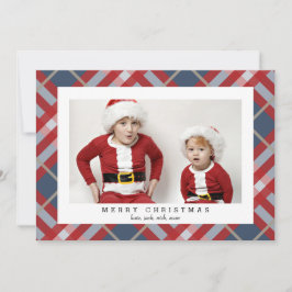 Red Beige Tartan Play Photo Card för jul Julkort