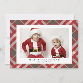 Red Beige Tartan Play Photo Card för jul Julkort