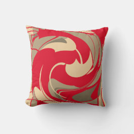 Red Beige Taupe Swirling Abstrakt Flower Design Kudde
