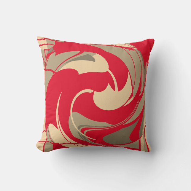 Red Beige Taupe Swirling Abstrakt Flower Design Kudde (Framsida)