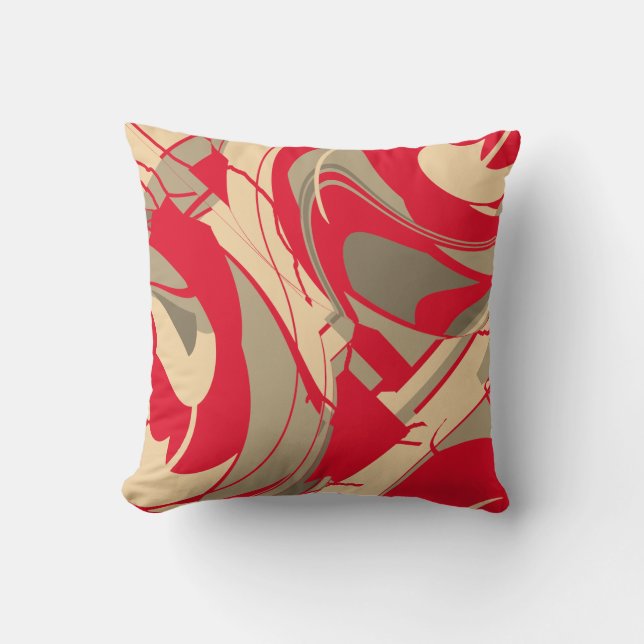 Red Beige Taupe Swirling Blommigt Diagonal Design Kudde (Framsida)