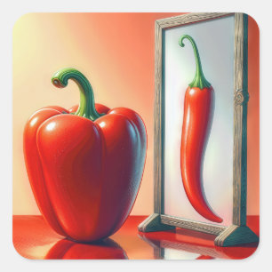 Red Bell Pepper Tittar i Spegel Fyrkantigt Klistermärke