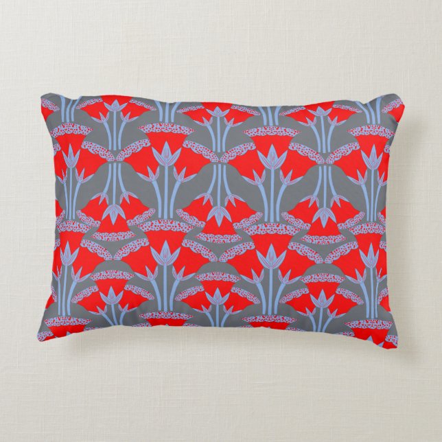 Red Bellflower Accent Pillow | One Owl Artist Prydnadskudde (Baksidan)