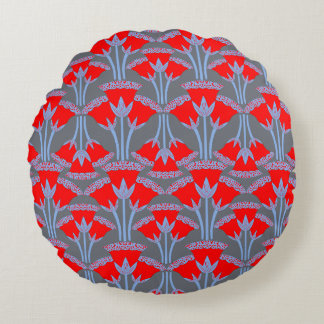 Red Bellflower Round Throw Pillow | One Owl Artist Rund Kudde