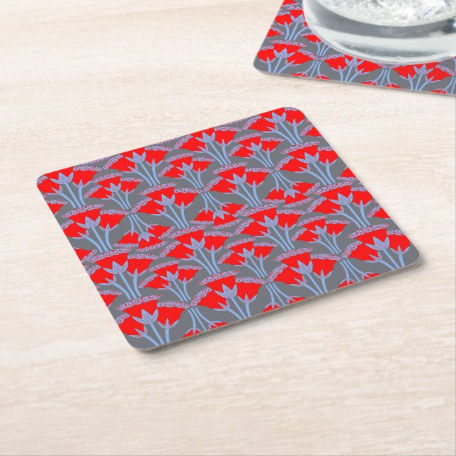 Red Bellflower Square Paper Coaster  Underlägg Papper Kvadrat (Vinklad)