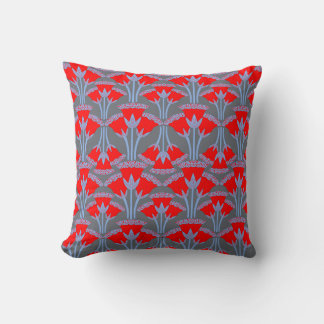 Red Bellflower Throw Pillow | One Owl Artist Kudde