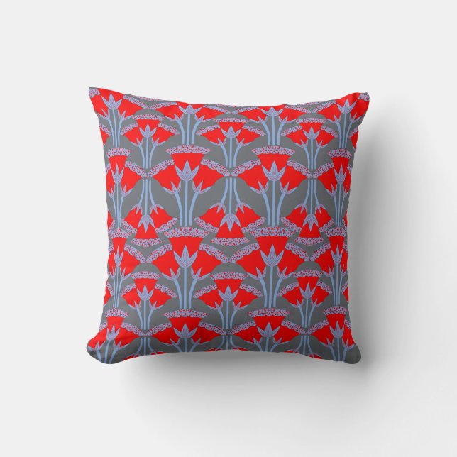 Red Bellflower Throw Pillow | One Owl Artist Kudde (Framsida)