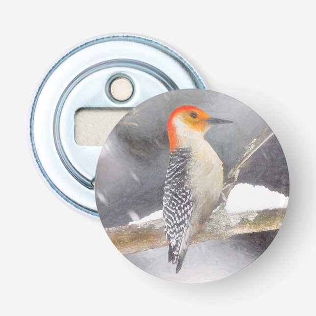 Red-Belllied Woodpecker Painting Original Bird Art Flasköppnare (Framsidan)