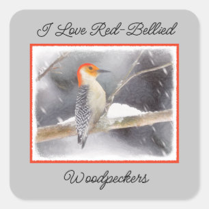 Red-Belllied Woodpecker Painting Original Bird Art Fyrkantigt Klistermärke