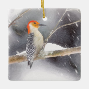 Red-Belllied Woodpecker Painting Original Bird Art Julgransprydnad Keramik