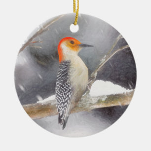 Red-Belllied Woodpecker Painting Original Bird Art Julgransprydnad Keramik