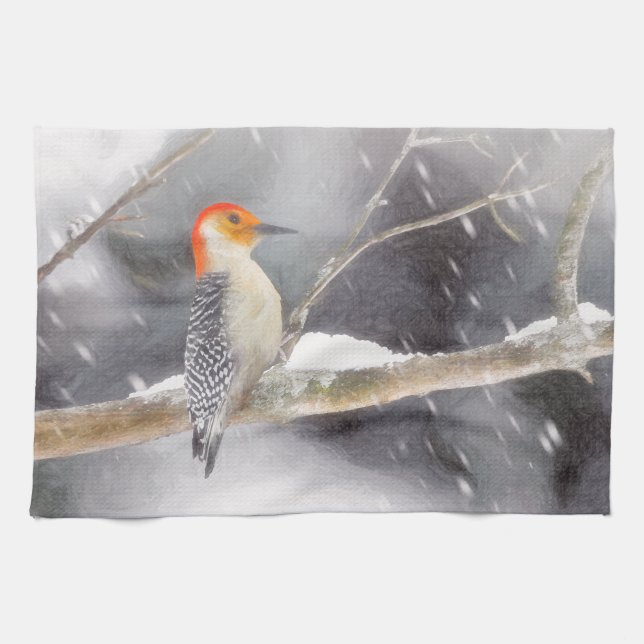 Red-Belllied Woodpecker Painting Original Bird Art Kökshandduk (Horisontell)