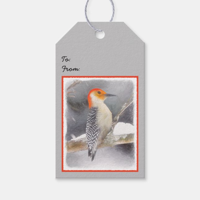 Red-Belllied Woodpecker Painting Original Bird Art Presentetikett (Framsidan)