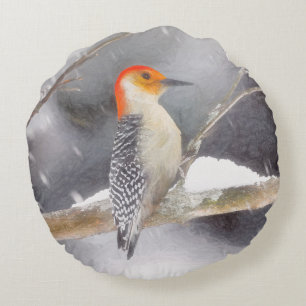 Red-Belllied Woodpecker Painting Original Bird Art Rund Kudde