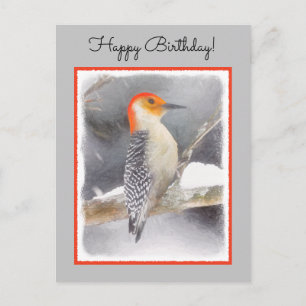Red-Belllied Woodpecker Painting Original Bird Art Vykort