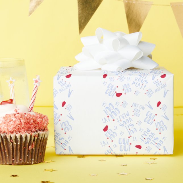 Red Beret Cute Fransk Oui Merci Ja Tack Presentpapper (Födelsedagsfest)