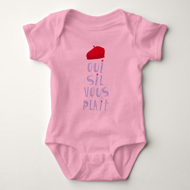 Red Beret Cute Fransk Oui Merci Ja Tack T Shirt (Framsida)