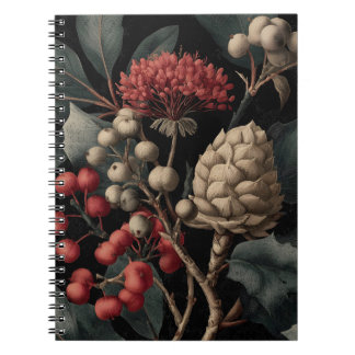 Red Berries and Exotic Seed Pods on Black Anteckningsbok