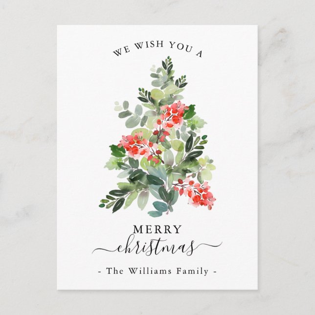 Red Berries and Holly Xmas Tree Merry Christmas Helg Vykort (Framsida)