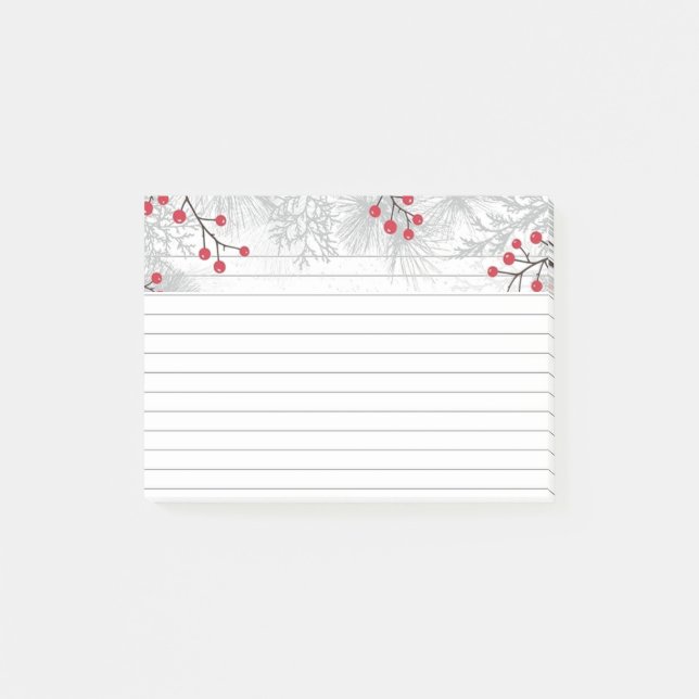 Red Berries and silver fir Post-it® Notes, 4" x 6" Post-it Block (Framsida)