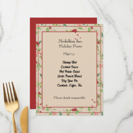 Red Berries and Winter Foliage on Kraft Menu Cards Meny