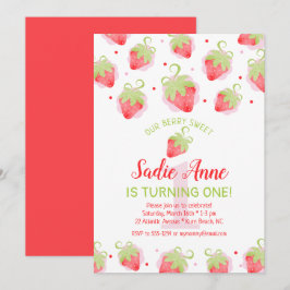 Red Berries Berry Sweet Strawberry Birthday Inbjudningar