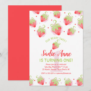 Red Berries Berry Sweet Strawberry Birthday Inbjudningar