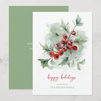 Red Berries Botanical Watercolor Christmas Julkort