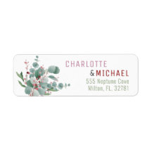 Red Berries & Eucalyptus Bröllop Address Label