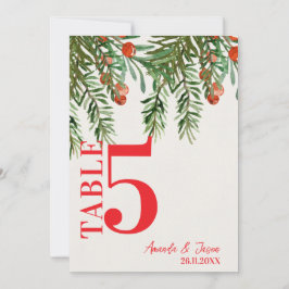 Red Berries Festive jul Bröllop Bordsnummer