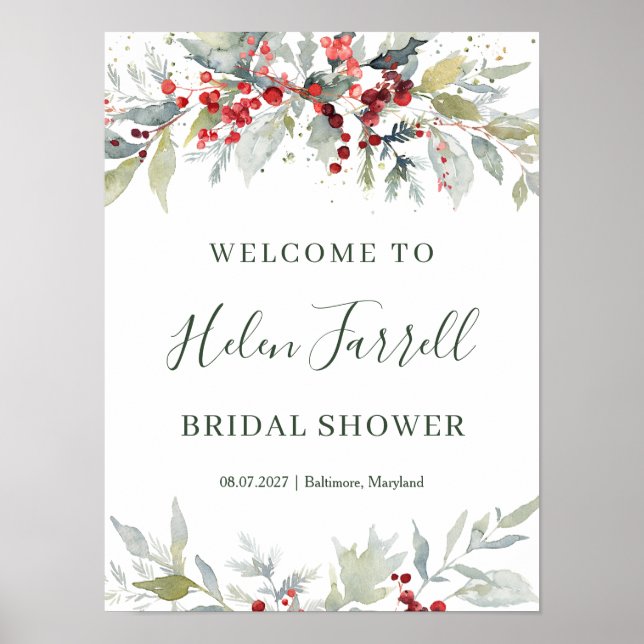 Red Berries Foliage Möhippa-tecken Poster (Framsidan)