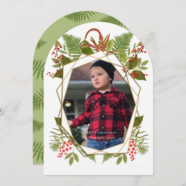 Red Berries Geometric Guld fotoport Inbjudningar (Fram/baksida)