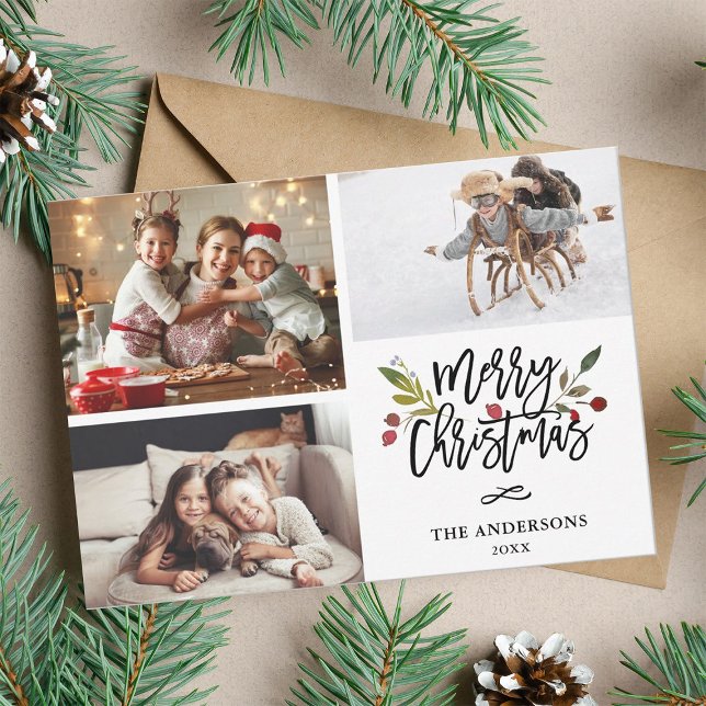 Red Berries God jul 3 Photo Collage Julkort (Skapare uppladdad)