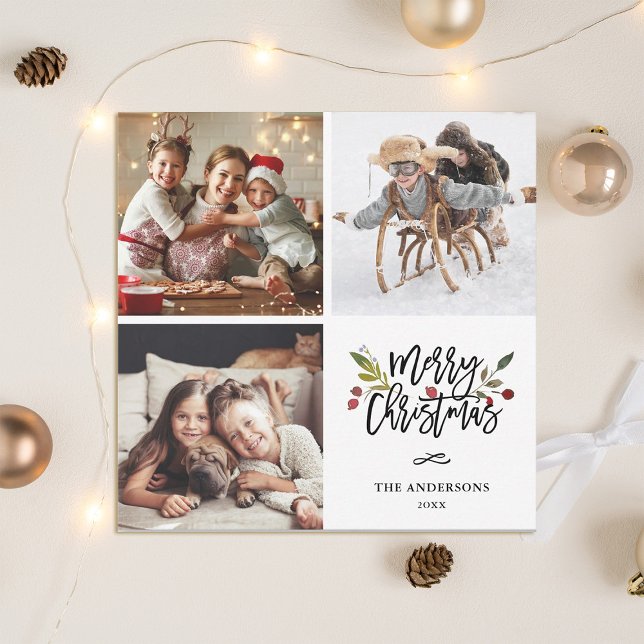 Red Berries God jul Square Photo Julkort (Skapare uppladdad)