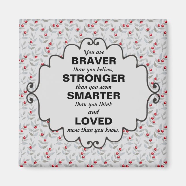 Red Berries Grått Löv Ord of Encouragement Magnet (Framsidan)