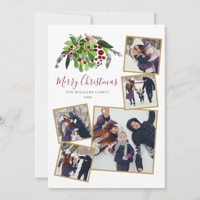 Red Berries Greenery 5 Photo jul Julkort (Framsida)