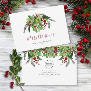 Red Berries Greenery Business Logotyp jul Julkort