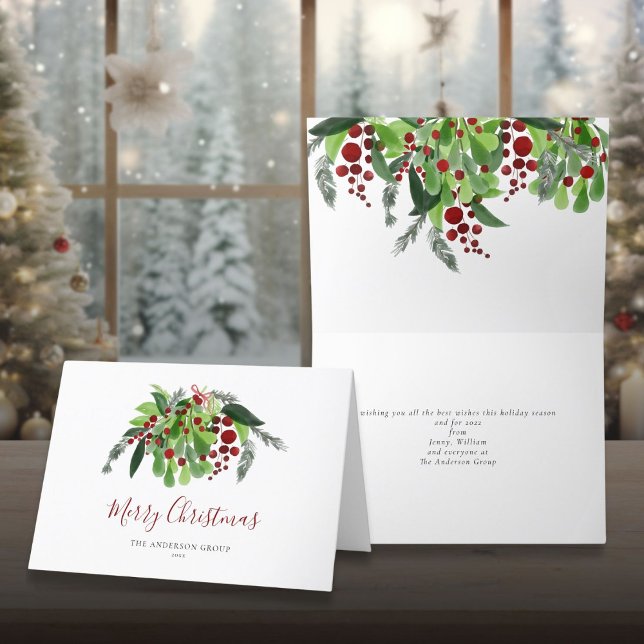 Red Berries Greenery Corporate Business - jul Helgkort (Red Berries Greenery Corporate Business Christmas Holiday Card)