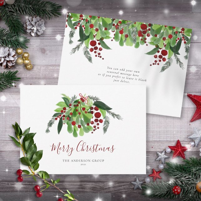 Red Berries Greenery Corporate Business - jul Julkort (Red Berries Greenery Corporate Business Christmas Holiday Card)