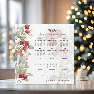 Red Berries Greenery Elegant 2026 Kalenderkort