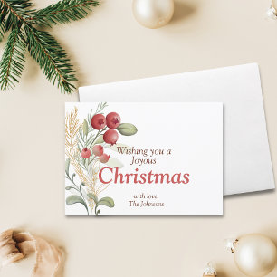 Red Berries Greenery Elegant jul Julkort