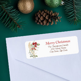 Red Berries Greenery Elegant jul Returadress Etikett