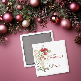 Red Berries Greenery Elegant Namn jul Magnet