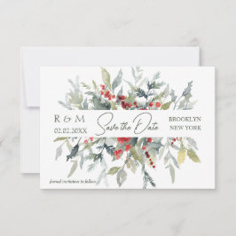 Red Berries Greenery Foliage Bröllop spara datum Inbjudningar