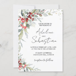 Red Berries Greenery Foliage Wedding bjudande Inbjudningar