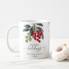 Red Berries Greenery Glad helg Anpassningsbar Phot Kaffemugg