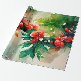 Red Berries Greenery jul Blommigt Watercolor Presentpapper