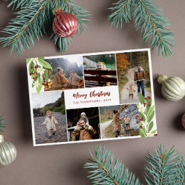 Red Berries Greenery Photo Collage God jul Julkort